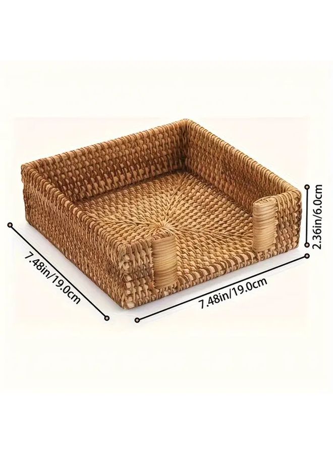 حامل ورق التدحرج المربع البني من الروطان صينية منسوجة للمطبخ أو سطح عمل الحمام - Image 4